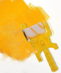 Premium Yellow Paint Roller With Edge Guard For Crisp Interior Walls Zero Drama Fix For DIY Beginners And Pros shown with yellow paint.
