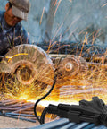 Worker using power saw with Three-Foot 12-Gauge Outdoor Extension Cord With Three Outlets Heavy Duty SJTW Grounded Power Cable