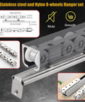 Beefed Up Long Box Rail Sliding Door Hardware Kit With Heavy Duty Aluminum Track For Wall Or Ceiling Mount, 8 Wheel Hanger System
