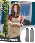 Woman in garden wearing Badass Cut Resistant Arm Sleeves For Men And Women Slash Proof Forearm Guards Heavy Duty Welding Gardening Mechanic Work Gear Nitty Gritty Safety Protection.