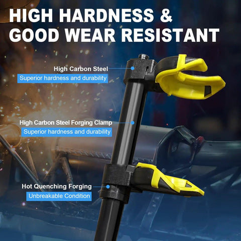 MacPherson Strut Spring Compressor Kit With Interchangeable Fork Attachments features high carbon steel and forging clamp