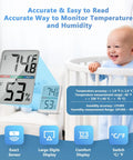 Digital Thermometer Hygrometer With Large LCD Indoor Temperature And Humidity Monitor Wall Mounted Climate Gauge For Home Office Or Greenhouse Ultra Accurate Readouts And Easy Color Coded Comfort Indicators. Large LCD showing 74°F and 53% RH