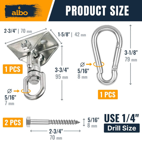 Heavy Duty Ceiling Mount Bracket With 360 Degree Swivel And Locking Carabiner, 2650 Lbs Capacity, For Hammock Chair, Porch Swing, Yoga Swing, Punching Bag, Wood Beam And Concrete Installation
