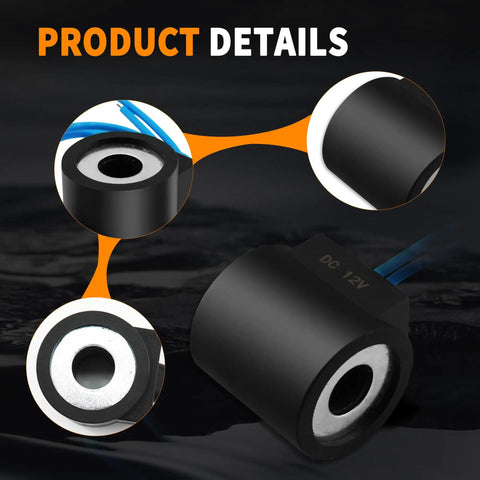 12V 16W Solenoid Valve Coil For Hydraulic Power Unit Lift Dump, One Half Inch Hole, Dual Wire Leads, Industrial Grade