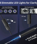Endoscope Camera With Light 1920P HD Borescope for Tight Spaces showing dimmable 8 LED light feature and focal depth
