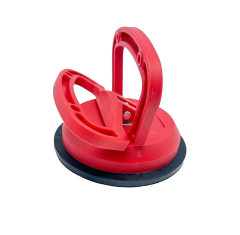 Double Handle Car Dent Lifter With Locking Suction Plate 4 Inch Diameter Vacuum Dent Puller, close-up of red tool.