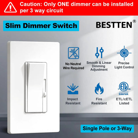 Buzz Free 6 Pack Dimmer Switch Slick Quiet Operation Single Pole And Three Way Wiring Fits Snug In Walls, slim design with smooth dimming control.