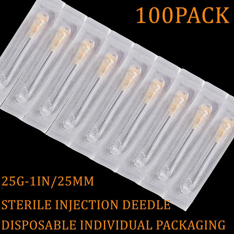 100 Pack 25 Gauge 1 Inch Luer Lock Dispensing Needles Disposable Lab Supplies Individually Sealed Packaging For Medical Vet Research Electrolysis And Art Craft Use, 25G-1IN/25MM