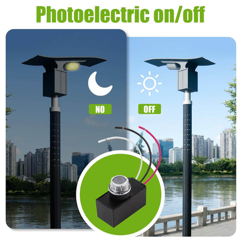 Outdoor Light Sensor Photocell Auto On Off 120 to 277 Volt Dusk to Dawn Switch for Exterior Lighting shown in use