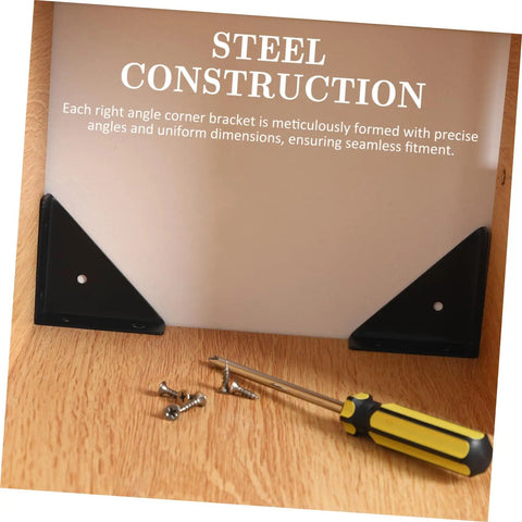 Hella Sturdy 40 Pack Heavy Duty Triangle Shelf Brackets Thickened Cold Rolled Steel Corner Braces for bed frames showing installation setup.