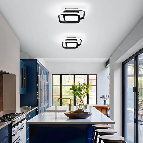 Small Modern Two Crossed Square LED Ceiling Light With Acrylic Finish, 36W Integrated 6000K Cool White in a kitchen setting