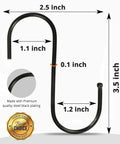 30 Pack Heavy Duty Black S Hooks 3.5 Inch Large S Shaped Metal Hanging Hooks For Kitchen Utensils Pots Pans Towels Bags Jeans Plants And More Carbon Steel Durable Organization Gear with dimensions shown