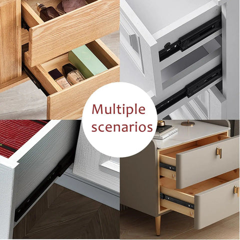 Beefy Ball Bearing Drawer Slides With Telescopic Runners, Smooth Glide For Heavy Duty Cabinets And Desks, Quiet Operation, Durable Anti Abrasion Track, Easy Install Drawer Hardware For Long Lasting Use in wood, white, and gray drawers