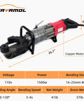 Heavy Duty 1500W Electric Rebar Bender Fits 16 To 25mm Steel Rod Up To 1 Inch, showcasing portable hydraulic bending machine with copper motor.