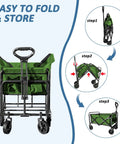 Collapsible Utility Cart Folding Wagon With 320 Lbs Capacity showcasing folding steps and green lightweight design