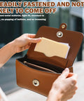 Close-up of a brown clutch with Leather Button Snap Kit 100 Sets 12.5mm fixing tools, showing secure snap button closure.