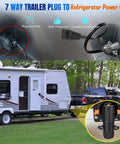 Heavy Duty 7 Pin Trailer Plug To DC 12V Power Cord Cable For Car Fridge Freezer, showing 7-way trailer plug and trailer.