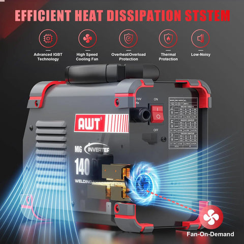 Side view of All In One MIG Welder With LED Display 110V Portable Gasless Welder showcasing efficient heat dissipation system.