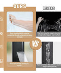 Comparison showing Easy DIY Window Insulation Kit For Winter With Plastic Shrink Film And Strong Tape next to competitor's product.