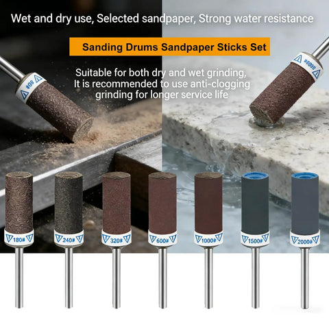30 Piece Sanding Drums And Sandpaper Sticks Set For Dremel Rotary Tool One Eighth Inch Shank With Grits 180 To 2000