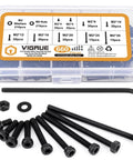 660 Piece M2 Socket Head Cap Screws Kit With Nuts And Washers Black Oxide 2mm Thread Hex Drive Includes M2 By 4mm 6mm 8mm 10mm 12mm 16mm 20mm 25mm 30mm Fully Threaded Alloy Steel For DIY Projects displayed in a labeled plastic case with screws, nuts, washers, and hex key visible