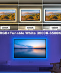 60 To 65 Inch TV Backlight Kit With App Control RGBWW LED Strips showcasing RGB+Tunable White 3000K-6500K for eye comfort
