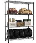 Beefy 1400 Lbs Garage Shelving Unit With 4 Tier Heavy Duty Metal Wire Racks, storing tires and boxes in garage setup