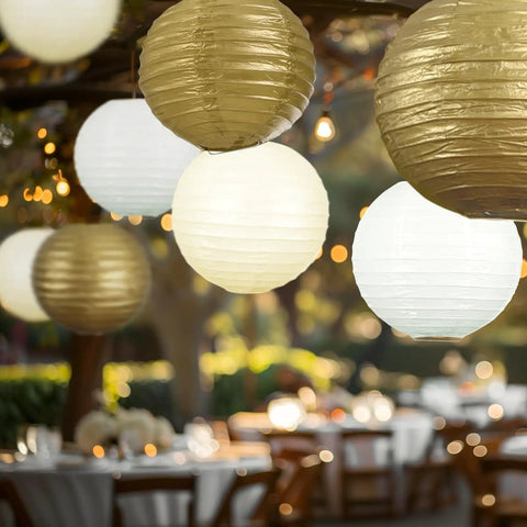18 Piece Metallic Gold Paper Lantern Set For Weddings And Parties Assorted 8 10 And 12 Inch Sizes Reusable Easy Assemble Hanging