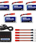 3.7V 850mAh LiPo Battery With JST Plug And X5 Charger For MJX Syma Holy Stone Sky Viper RC Drones, battery pack and cables