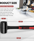 16oz Rubber Mallet Hammer with double faced soft head and fiberglass handle ergonomic grip for flooring and woodworking