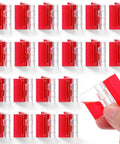 20 Pcs Self-Adhesive Clear Acrylic Hinges 35x25mm with protective red film being peeled off, suitable for DIY crafts and glass lids.