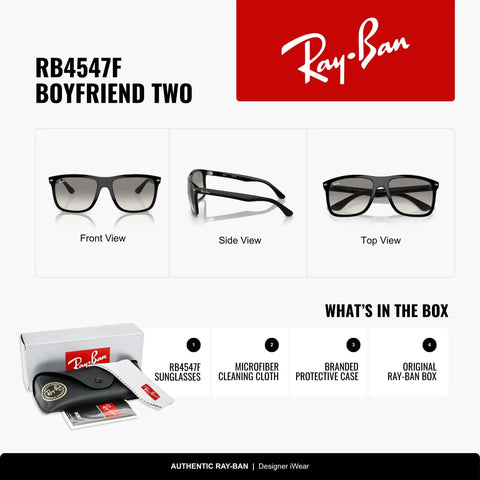 Boyfriend Two Square Sunglasses Black Frame With Light Grey Crystal Lenses 60mm Unisex Dope Shades Top, Front, Side Views