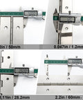 Heavy Duty Piano Hinge 30 Inch By 2 Inch Width 304 Stainless Steel Continuous Gate Hinge measurements displayed on caliper.