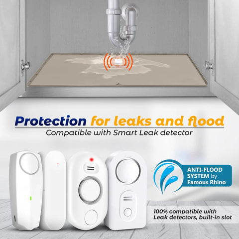 Under Sink Mat 34x22 Silicone Taupe Waterproof Flexible Rectangular With Drain Hole For Kitchen And Bathroom Fits 36 Inch Cabinets Leak Proof No Mess Easy Clean Durable Silicone Mat with smart leak detector compatibility