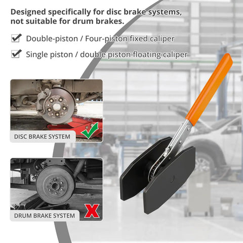 Ratcheting Brake Caliper Tool 4 In 1 Piston Compression Tool With 360 Degree Swivel beside disc and drum brake images