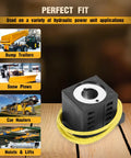10V DC 25W Solenoid Coil For Valve Stem Series 08 80 88 98 Replacement For Dump Trailers Hydraulic Power Units Snow Plows Hoists Lifts With Single Lead Wire Fits 10226-37 Durable Construction For Long Lasting Performance, shown with applications.