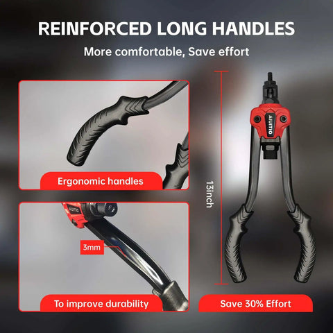 Rivet Nut Tool Kit With Step Drill Bit And 90 Rivnuts, 13-Inch Heavy Duty Hand Riveter Set with ergonomic reinforced handles
