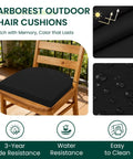 Outdoor Chair Cushions Set Of 4 Black 17x16x2 Inches Water Resistant With Ties For Patio Furniture Durable Weatherproof