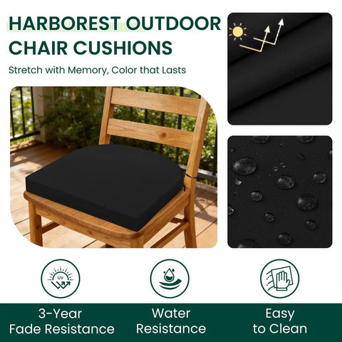 Outdoor Chair Cushions Set Of 4 Black 17x16x2 Inches Water Resistant With Ties For Patio Furniture Durable Weatherproof