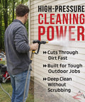 Man using 2400 PSI Pressure Washer Water Pump Beefed Up Replacement for Excell and Devilbiss A07908 DT2400CS on siding