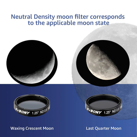 Dope 1.25 Inch Moon Filter Kit With ND4 ND8 ND16 ND1000 For Telescopes, filters for waxing crescent and last quarter Moon images
