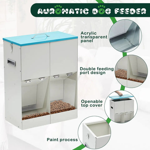Heavy Duty Gravity Dog Feeder For Two Paw Pals With Forty Six Pound Capacity Rock Solid Galvanized Build with double feeding ports.