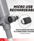 Heavy Duty Fuel Transfer Pump With Slick Quick Flow Control Nozzle And 10 FT Vinyl Discharge Hose showing micro USB recharge feature.