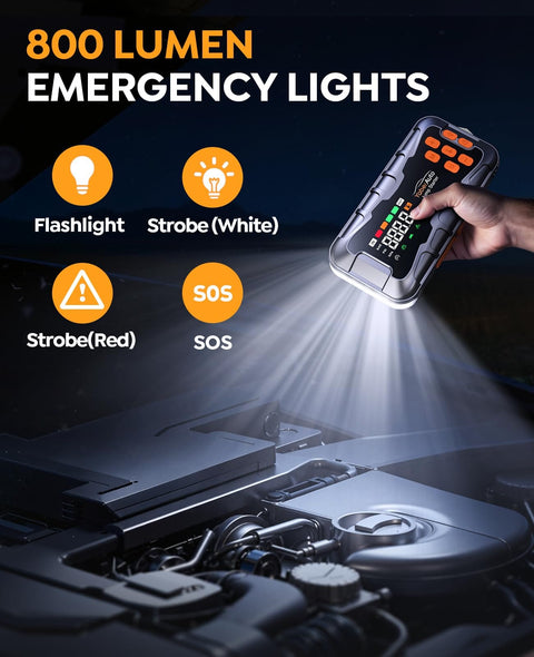 16 In 1 Jump Starter With Air Compressor 8000A 160 PSI Portable Car Battery Booster with 800 lumen emergency light function