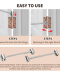 Dual Head Door Hinge Adjustment Tool With 14mm And 19mm Openings For Flag Hinges, Heavy Duty Steel Wrench in use on a door hinge