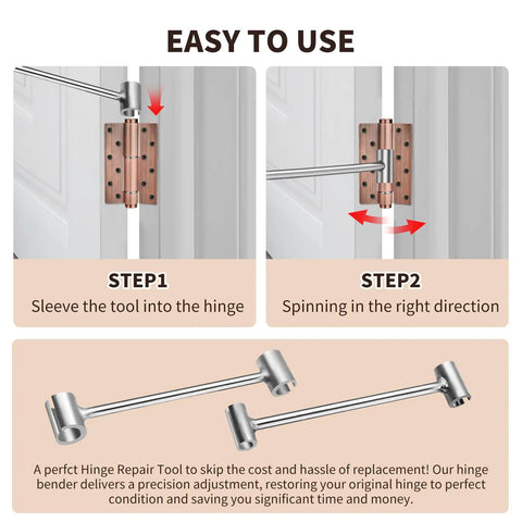 Dual Head Door Hinge Adjustment Tool With 14mm And 19mm Openings For Flag Hinges, Heavy Duty Steel Wrench in use on a door hinge