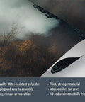 Epic Locomotive Through Foggy Forest 3D Wall Mural Dope Train Adventure Wallpaper, silk cloth corner detail, living room decor.