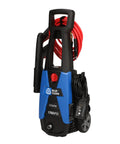 Electric Pressure Washer 1700 PSI 1.7 GPM With 11 Amp Motor, Foam Cannon, compact design on trolley with hose and power cord.