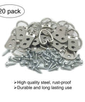 Heavy Duty D Ring Steel Picture Hangers With Screws 20 Pack Double Hole Clips displayed with screws for wall decor