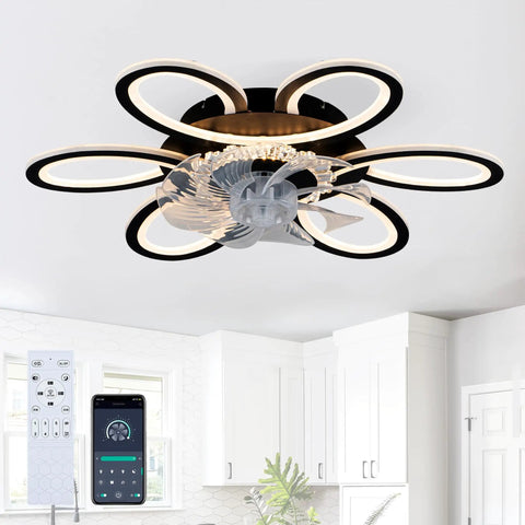 5 Pc Ceiling Fan with Lights Remote Control 25 inch Black 6 Speeds 3 Light with modern design and light settings